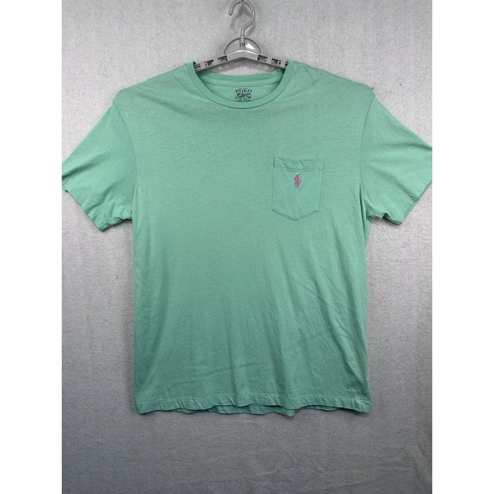 Polo Ralph Lauren Mint Green Men's Large Pink Pony Logo Light Weight Cotton Tee